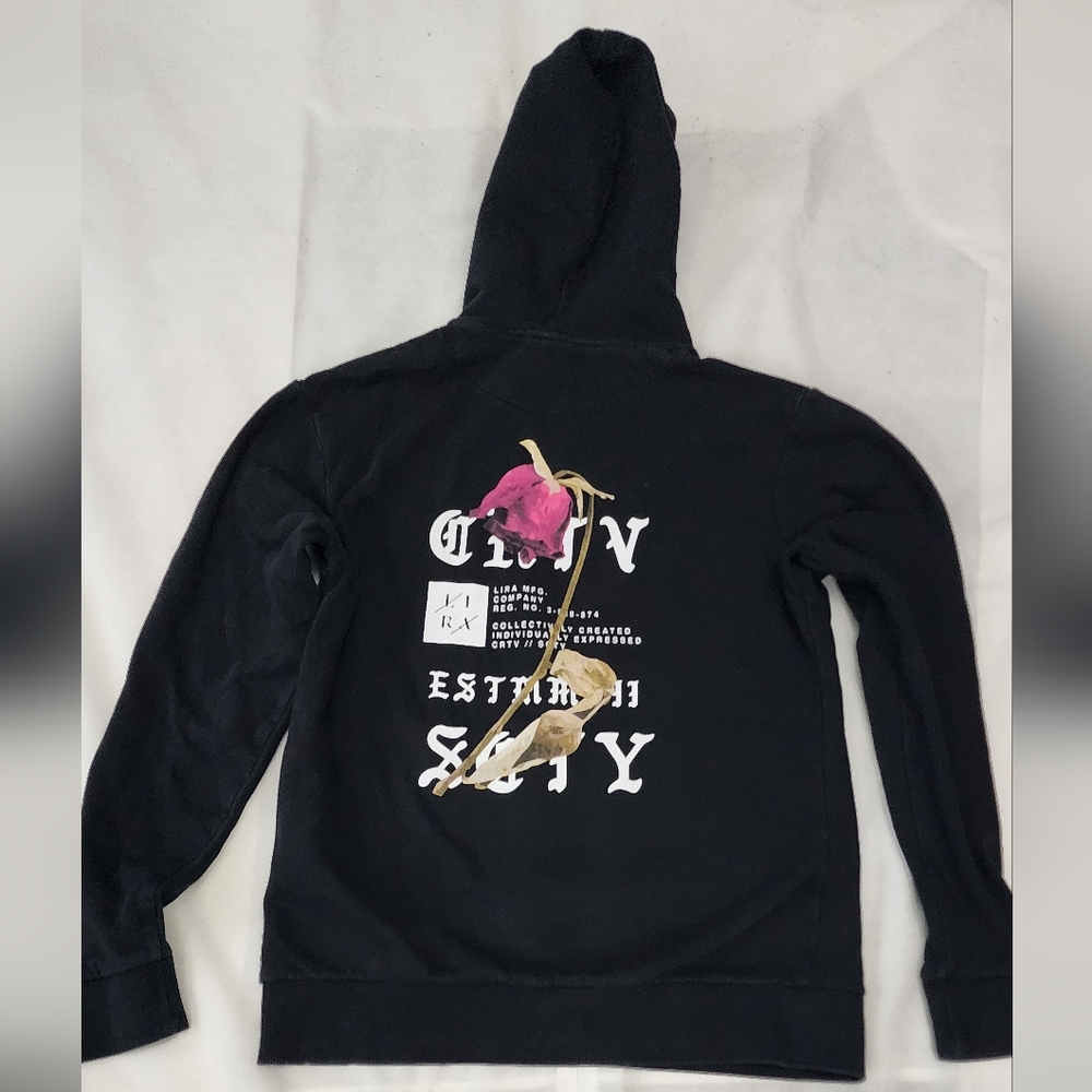 Lira Black Hoodie with Pink and Tan Graphic Size Medium